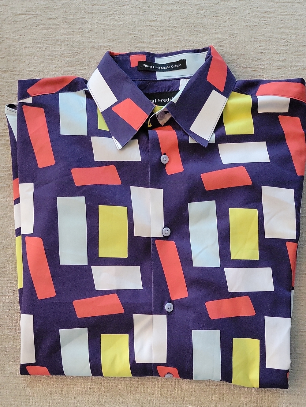 Paul Fredrick Button-down Geometric Pattern Dress Shirt Size Medium 100% Cotton